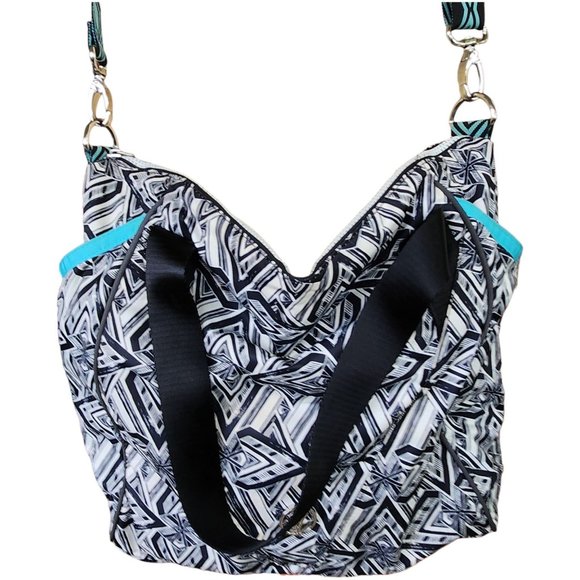 Ivivva Lululemon Black White Turquoise Geometric Design Tote Bag Weekender - Picture 5 of 12